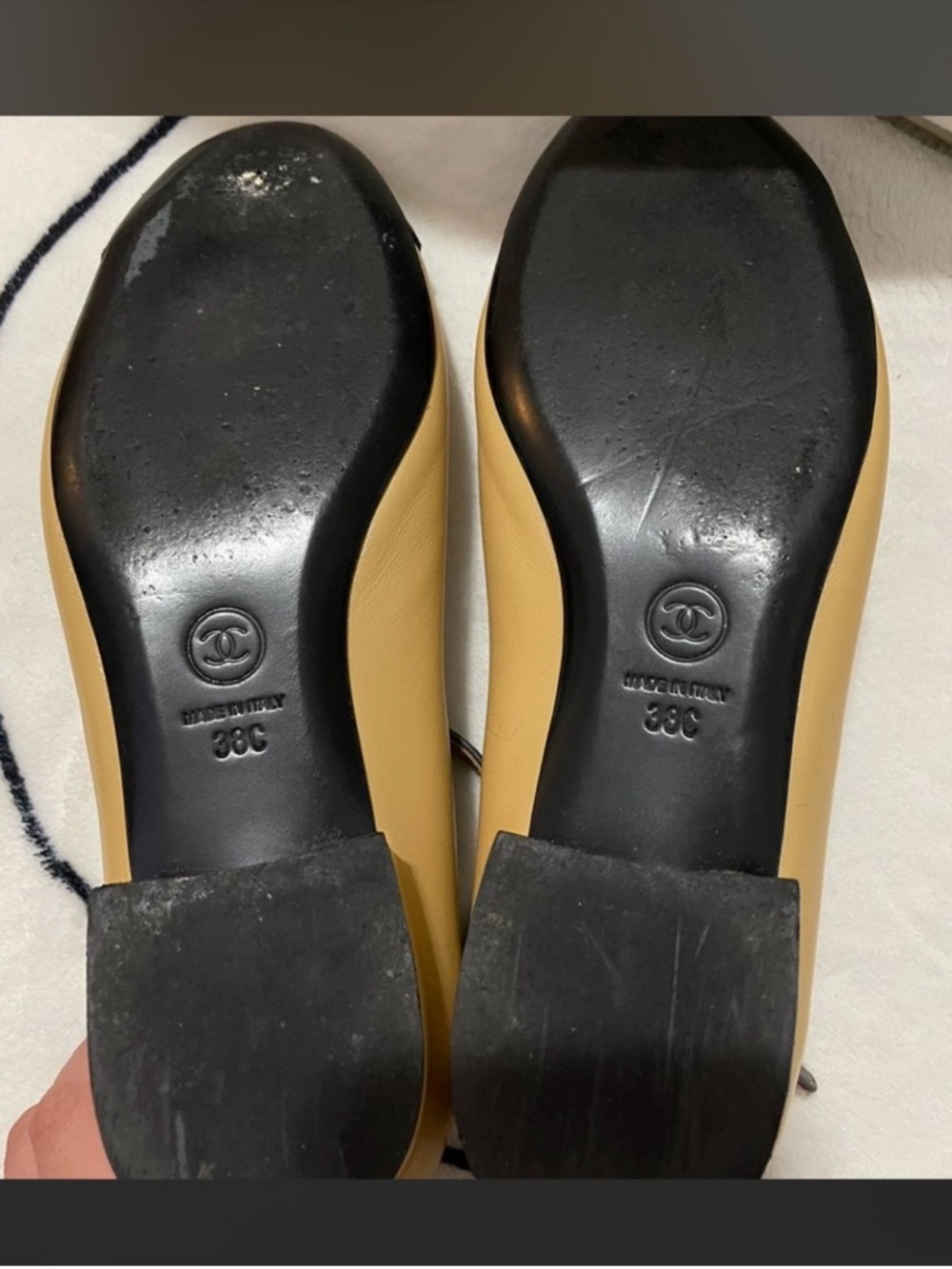 CHANEL Tan Leather Pumps with Gold Logo - Picture 3 of 5